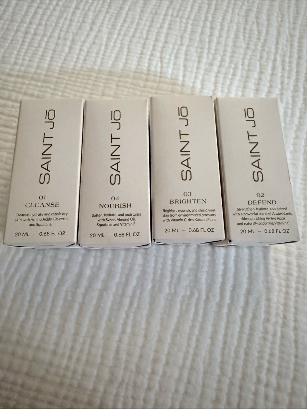 STJO Women Skincare Set – 01 Cleanse, 02 Defend, 03 Brighten, 04 Nourish (White